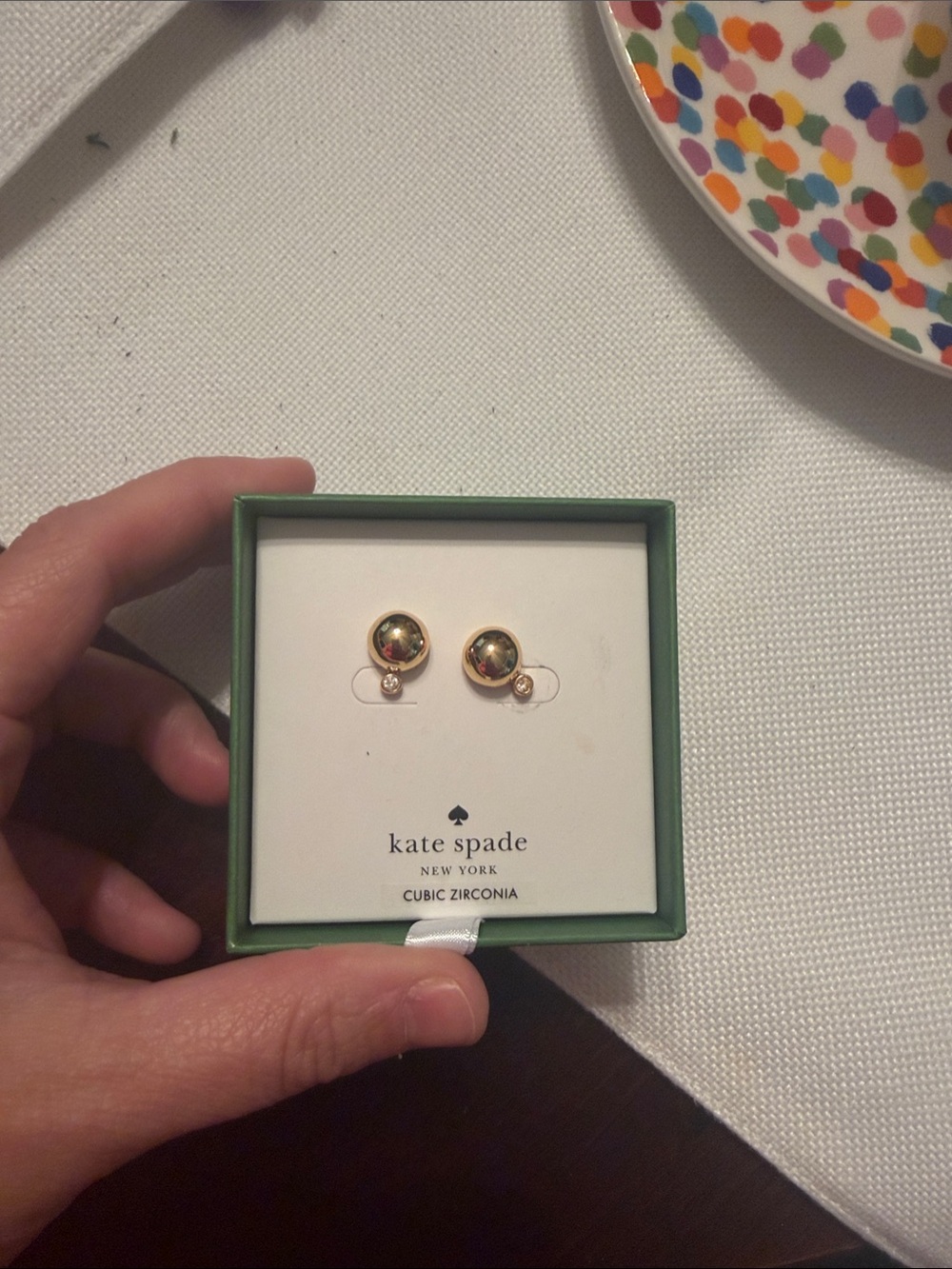kate spade green gift box with gold logo accent